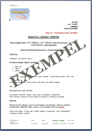 Ramavtal Löpande/fastpris jobb VVS